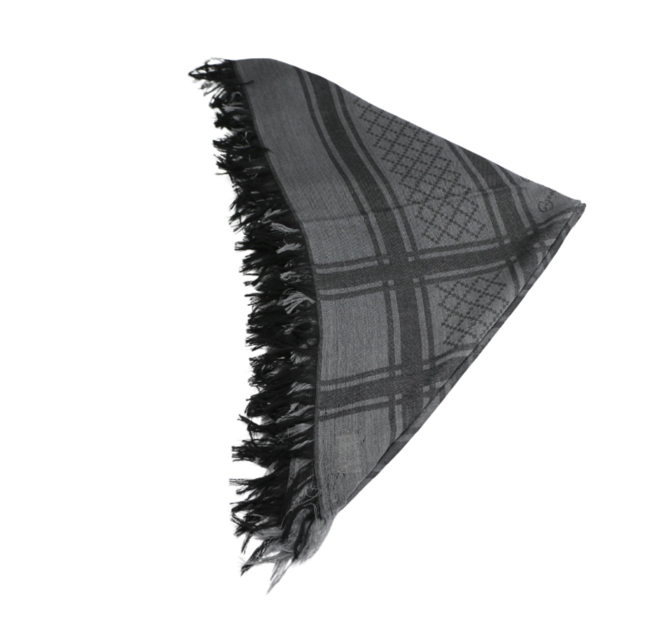 Pre-owned Gucci GG pattern wool and silk blend grey and black scarf