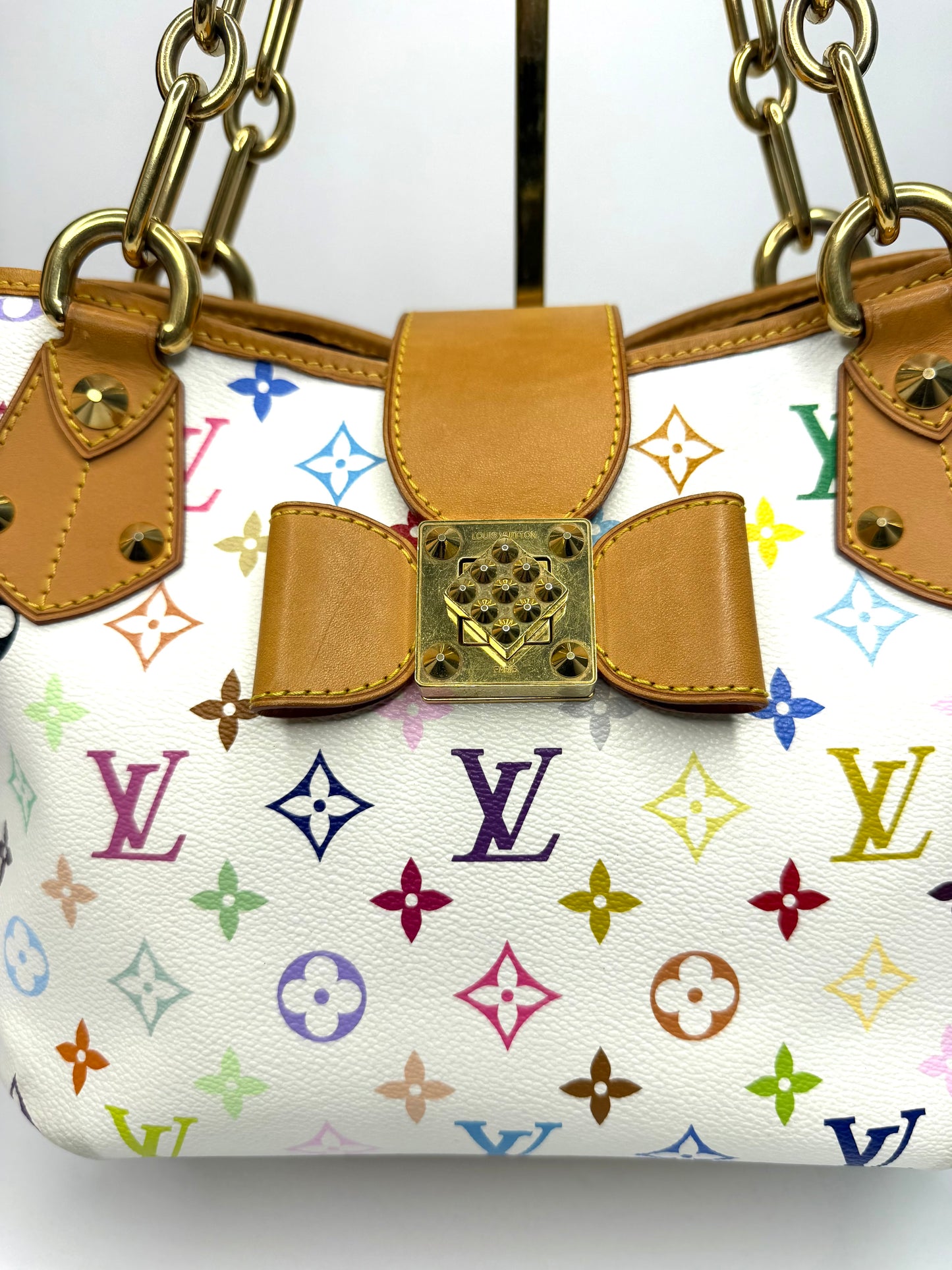 Pre-owned Louis Vuitton x Takashi Murakami Annie MM tote bag in white Monogram Multicolore canvas