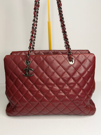 Pre-owned Chanel Burgundy Quilted Caviar Leather Shopping Tote