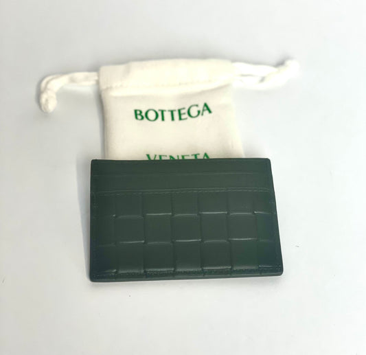 Bottega Veneta Dark Green Grid Calfskin Cardholder