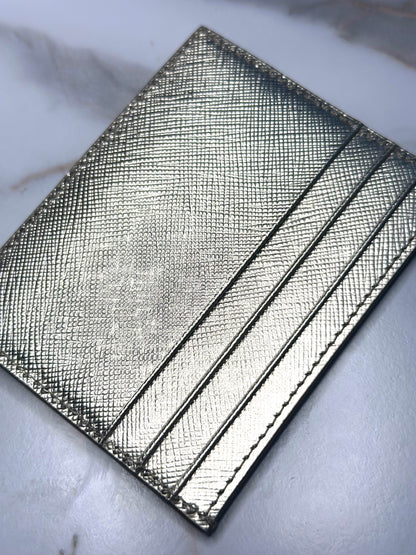 Pre-owned Prada metallic gold Saffiano leather card holder