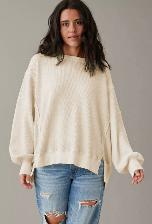 Cream Split Side Waffle Knit