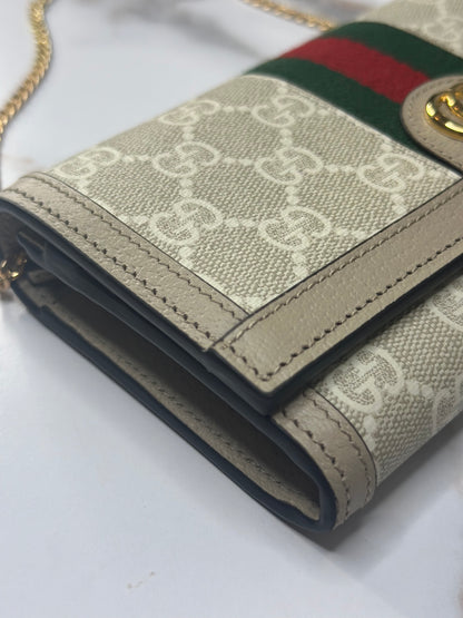 Pre-owned Gucci GG Ophidia Beige & white wallet on chain