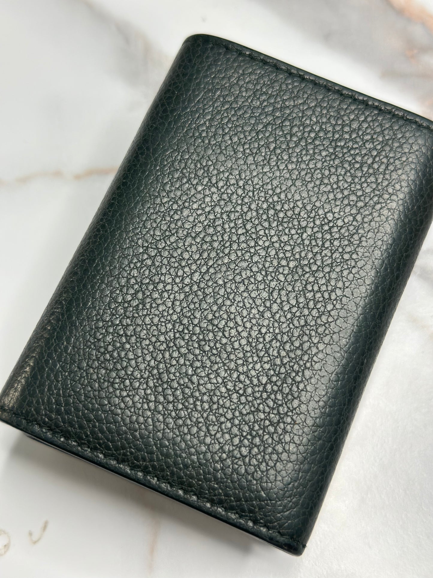 Pre-owned SAINT LAURENT Origami Tiny Leather Trifold Compact Wallet Dark Green Gold YSL