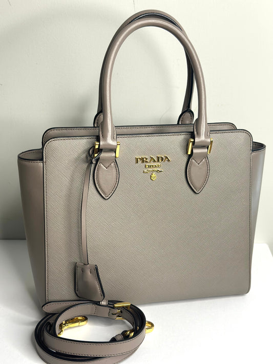 Pre-owned Prada grey Saffiano leather small top handle tote