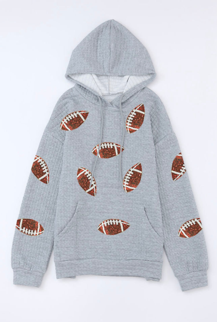 Gray Sequin Football Hoodie