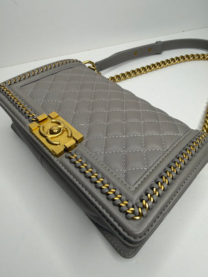 Pre-owned Chanel oy Flap Bag Quilted Caviar with Whipstitch Chain
