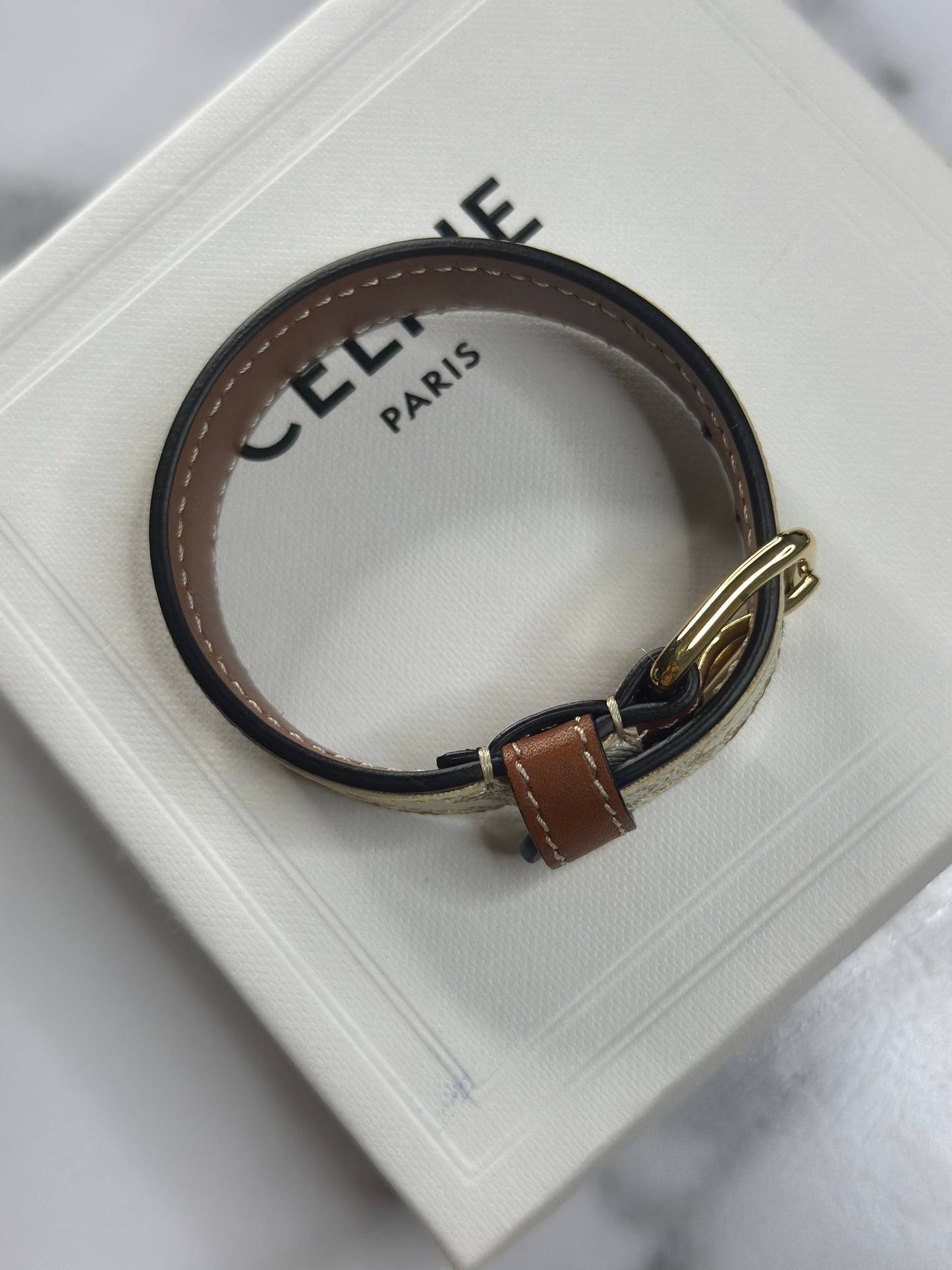 Pre-owned Celine Triomphe canvas x leather bracelet