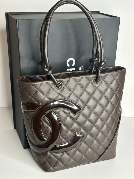 Pre-owned Chanel Dark Brown Calfskin Cambon Medium Shoulder tote