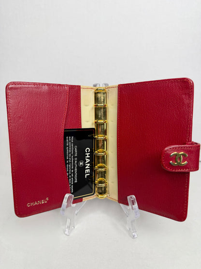 Pre-owned Chanel Red Calfskin Agenda 24k gold plated hardware