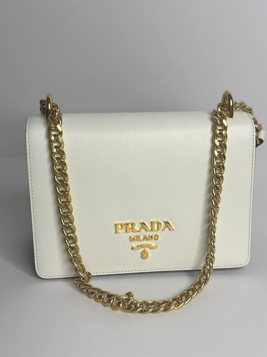 Pre-owned Prada white & black Saffiano leather crossbody