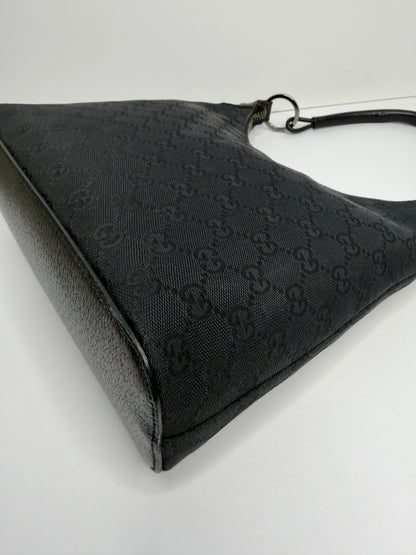 Pre-owned Gucci GG Black Canvas O-ring hobo shoulder bag