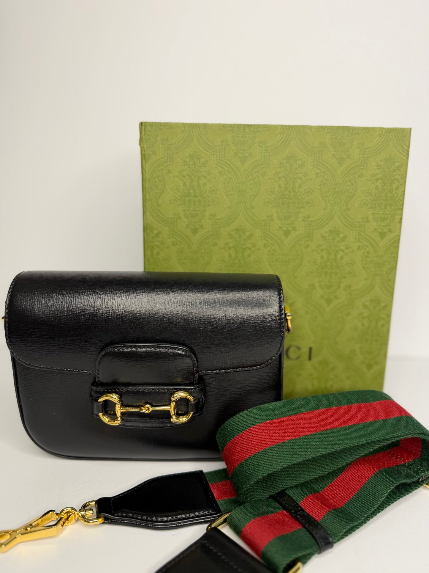 Pre-owned Gucci Horsebit 1955 small shoulder bag black leather