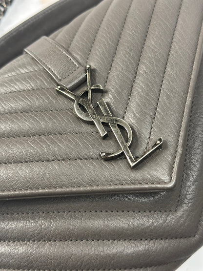 Pre-owned Saint Laurent gray Chevron stitched leather, medium college bag