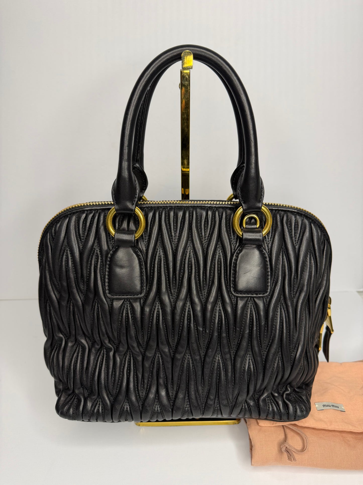 Pre-owned Miu Miu Leather Matelasse Bauletto Black two way tote