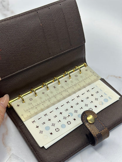 Pre-owned Louis Vuitton Damier Ebene canvas agenda PM w/stickers
