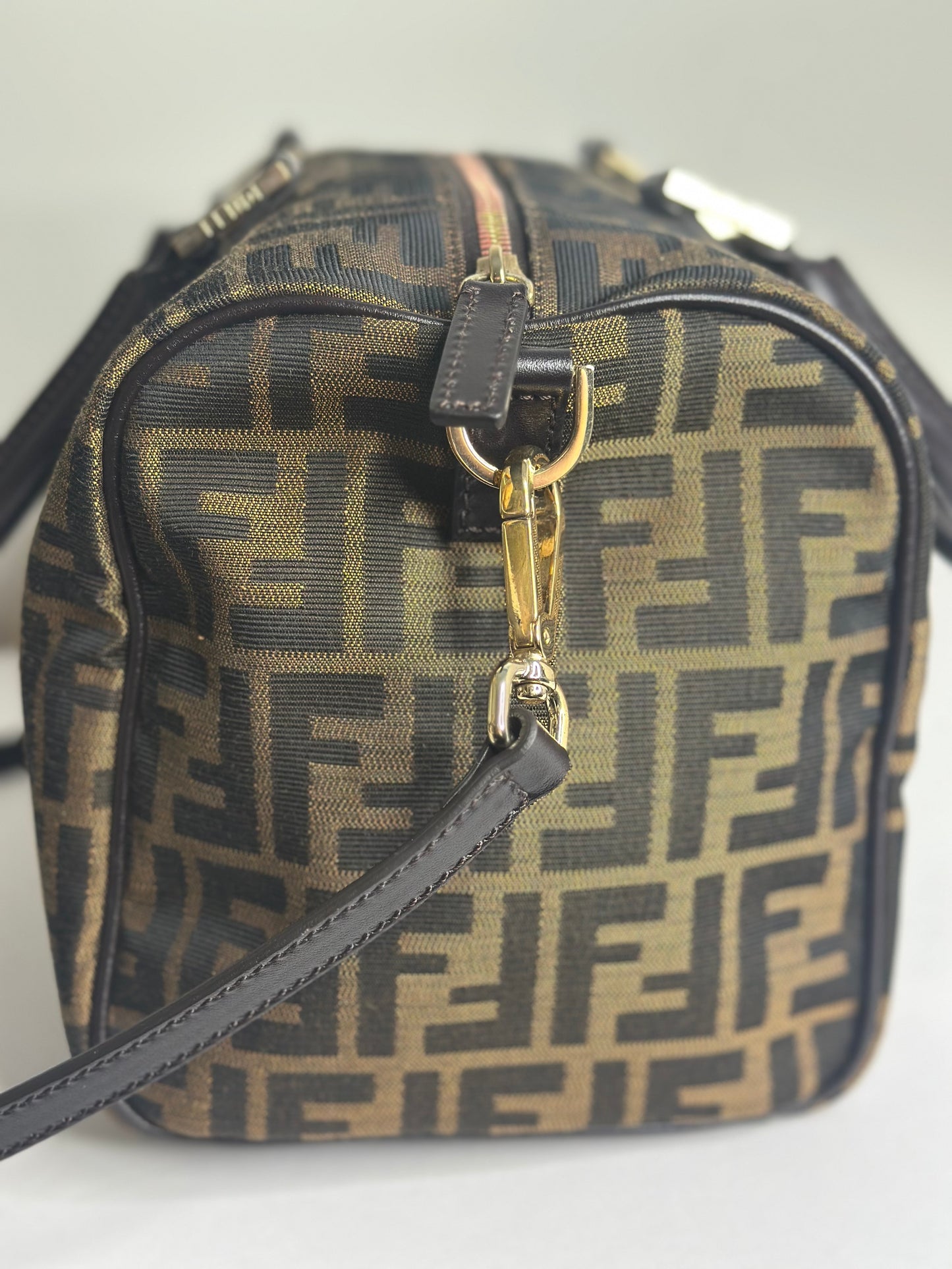 Pre-owned Fendi Zucca print canvas Boston two way tote