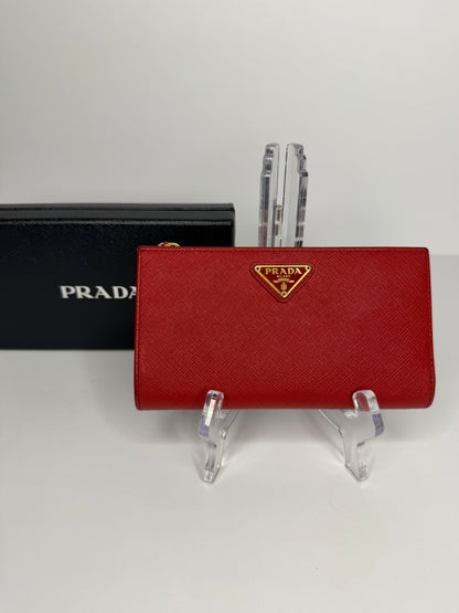 Pre-owned Prada Large Saffiano Leather Wallet Red