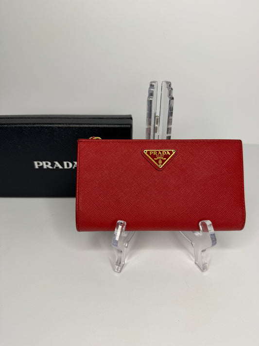 Pre-owned Prada Large Saffiano Leather Wallet Red