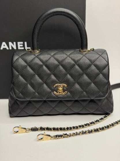 Pre-owned Chanel quilted, caviar, leather small coco top handle shoulder bag