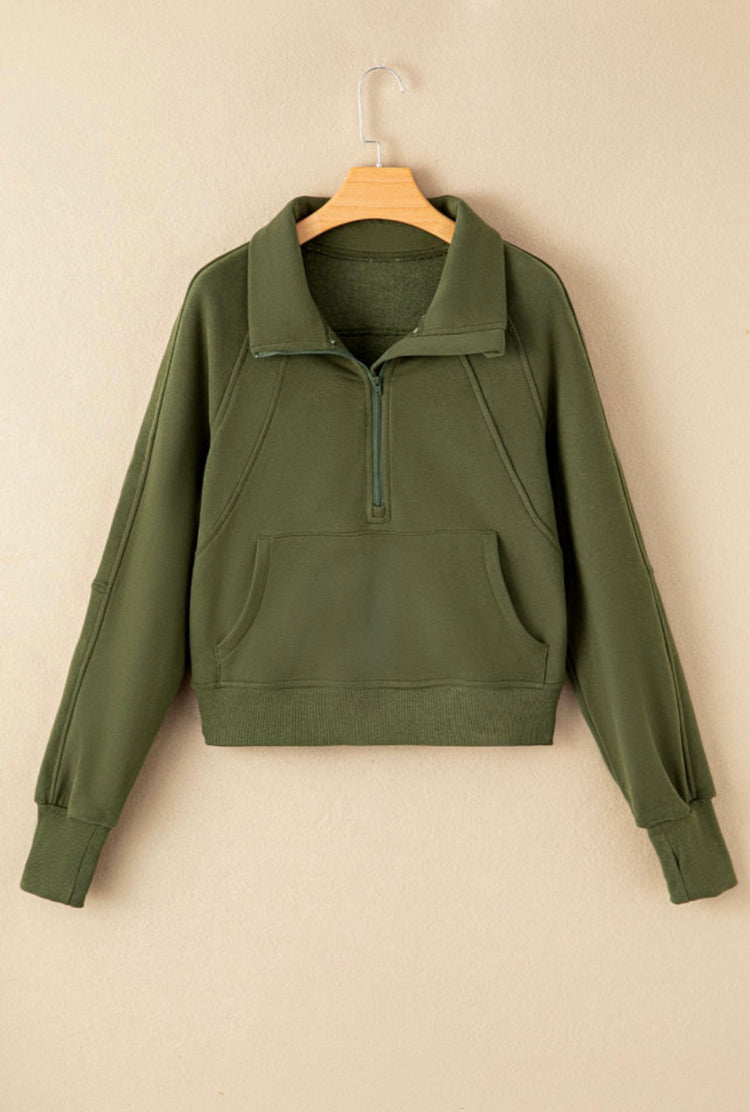 Green Fleece Thumbhole Sleeve Sweatshirt