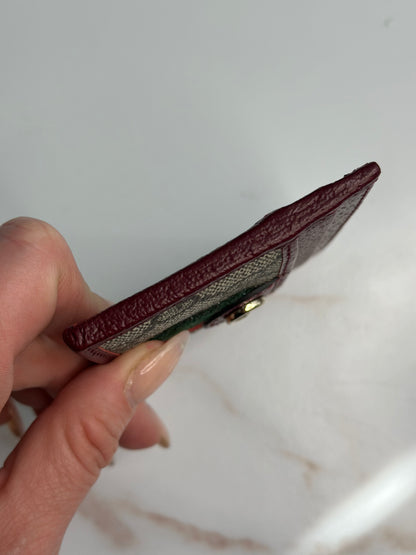Pre-owned Gucci GG Ophidia burgundy canvas x leather cardholder