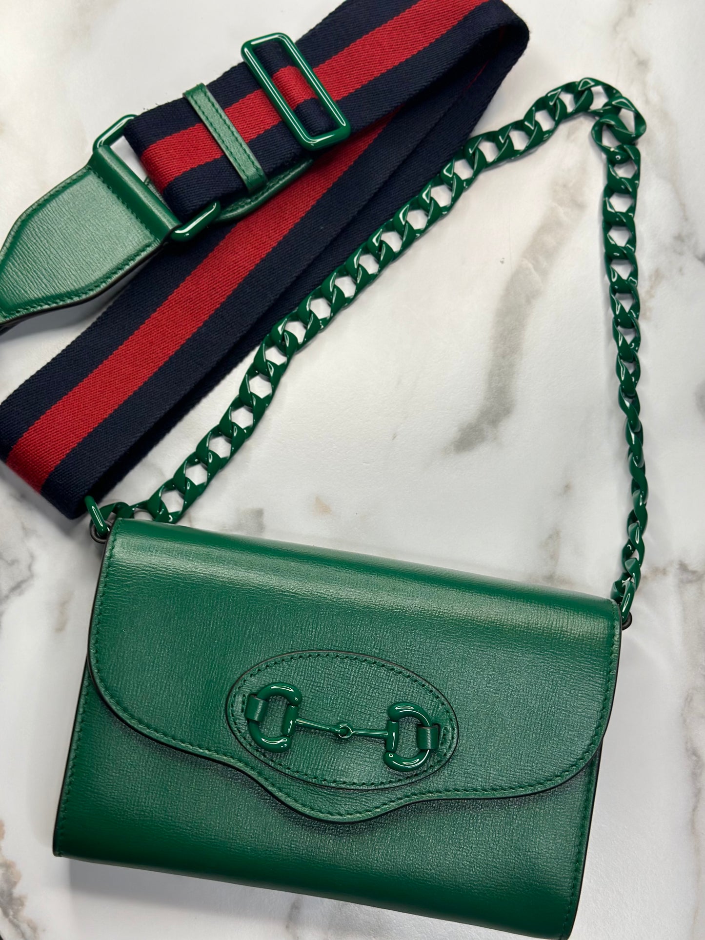 Pre-owned Gucci Emerald Green 1955 Mini Horsebit Bag w/ Web Strap