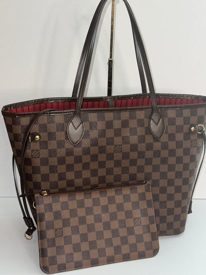 Pre-owned Louis Vuitton Damier ebene neverfull MM with pouch