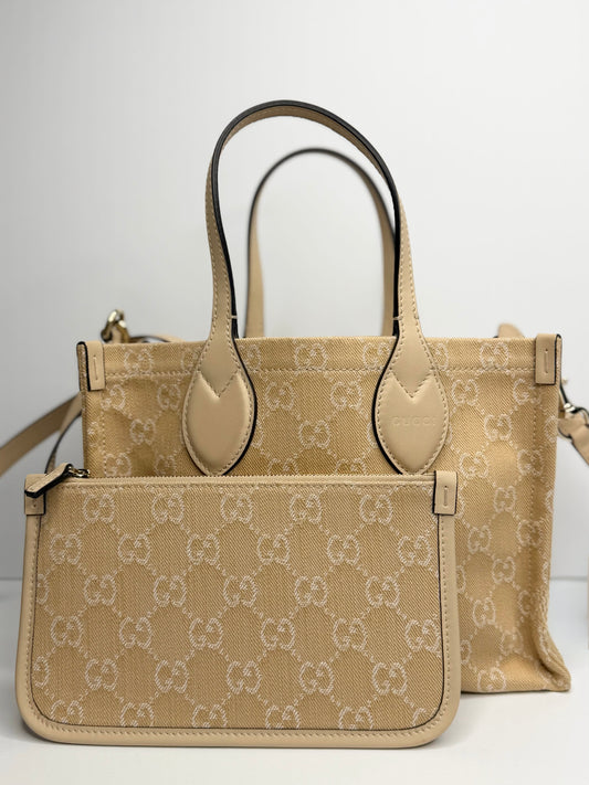 Pre-owned Gucci Beige Ophidia Shopper Tote GG Denim Medium