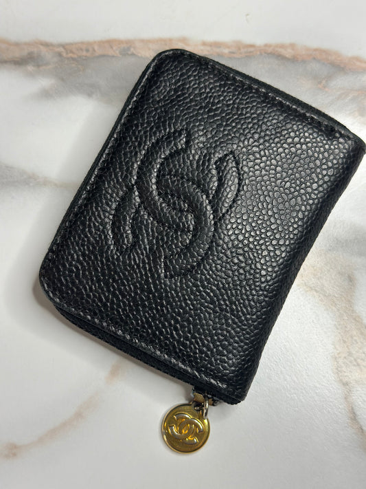 Pre-owned Chanel vintage coco mark caviar leather coin pouch