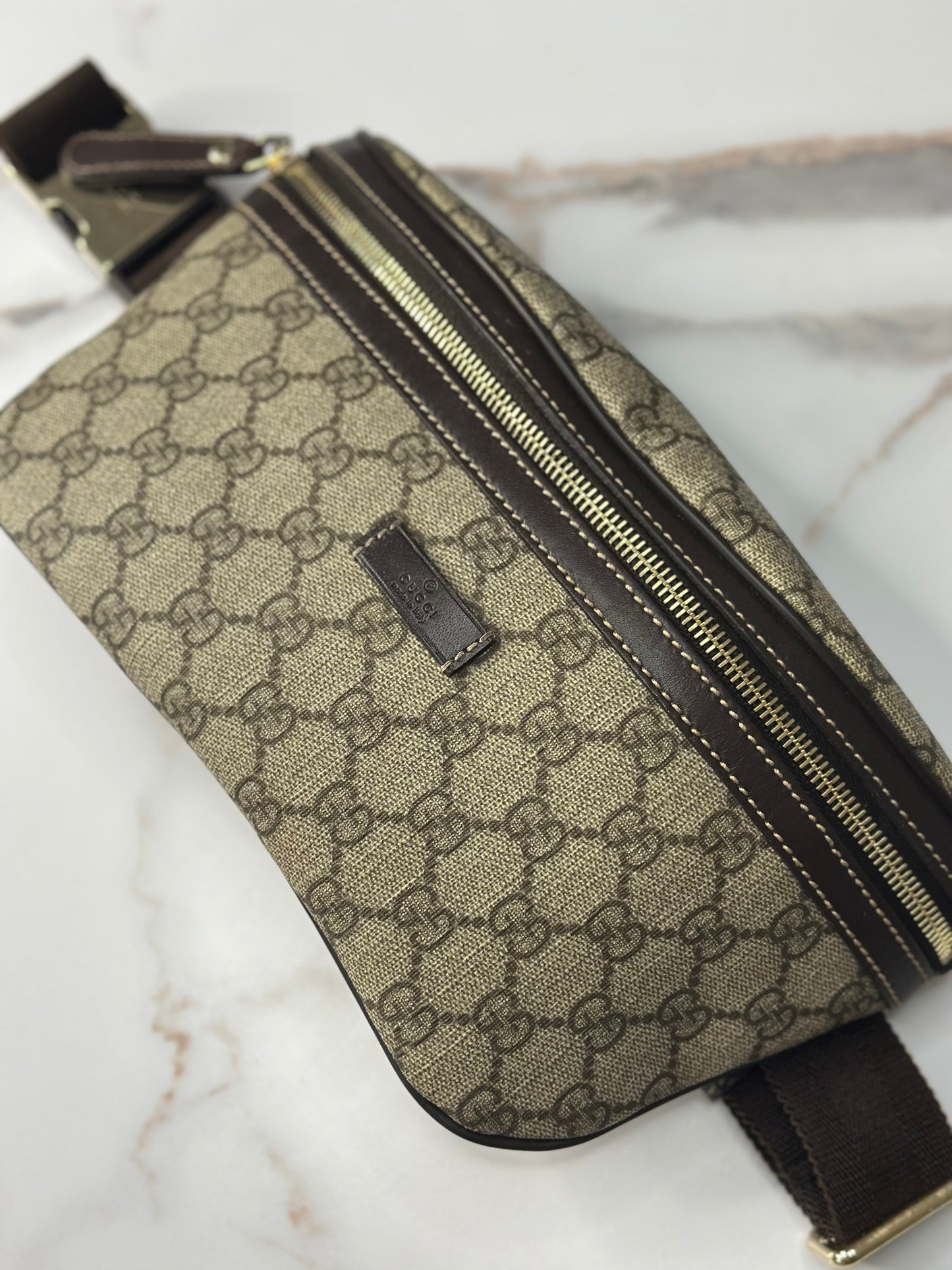 Pre-owned Gucci GG Supreme Monogram Belt Bag Dark Brown