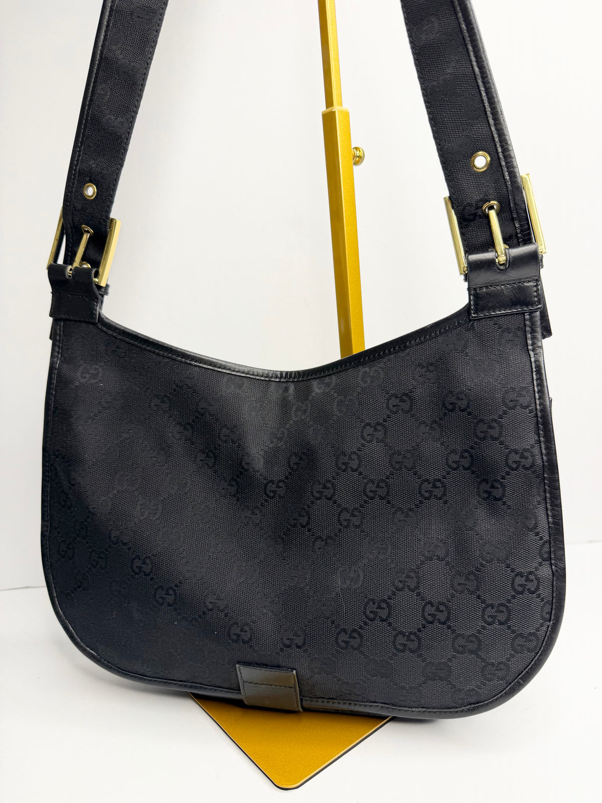 Pre-owned Gucci GG black canvas, half moon shoulder bag