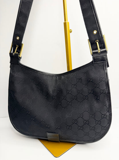 Pre-owned Gucci GG black canvas, half moon shoulder bag