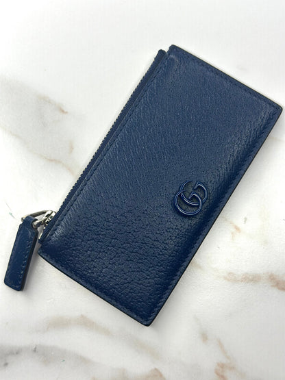 Gucci GG dark blue leather card case
