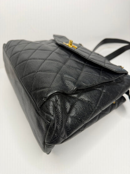 Pre-owned Chanel 1994-1996 quilted caviar leather front pocket shoulder tote