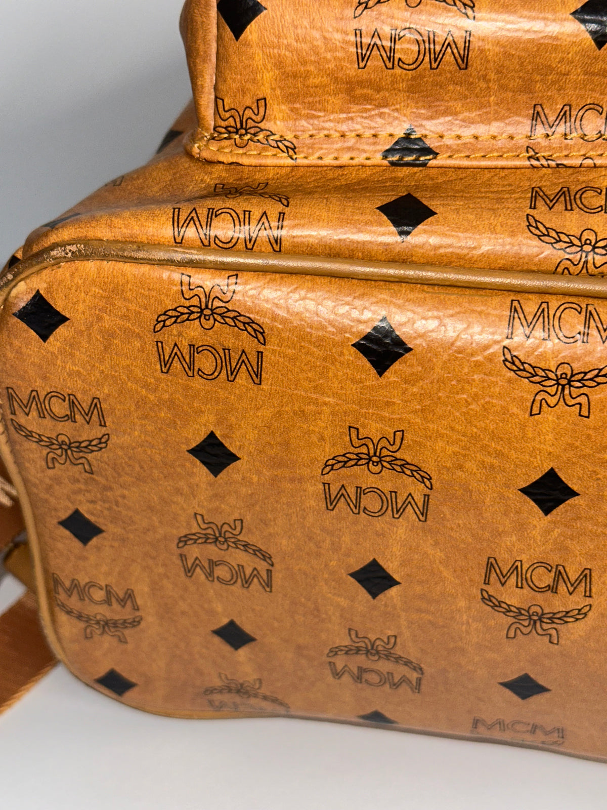 Pre-owned MCM stark visetos canvas studded backpack