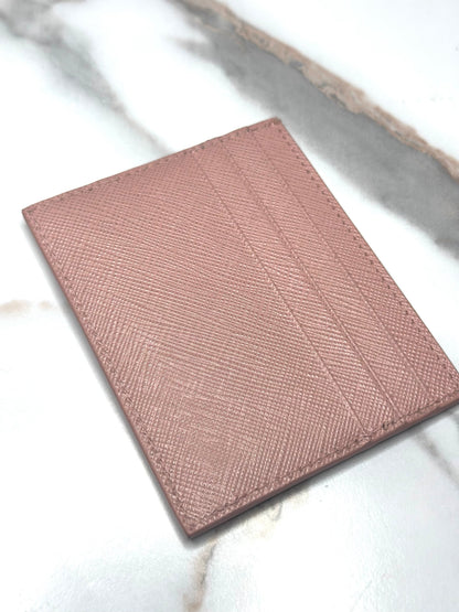 Pre-owned Prada light pink Saffiano leather card holder