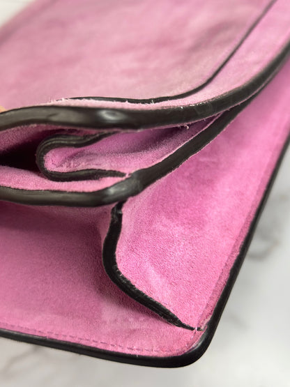 Pre-owned Gucci Dionysus Medium Shoulder Bag in pink suede featuring multicolor floral embroidery and sequin embellishments
