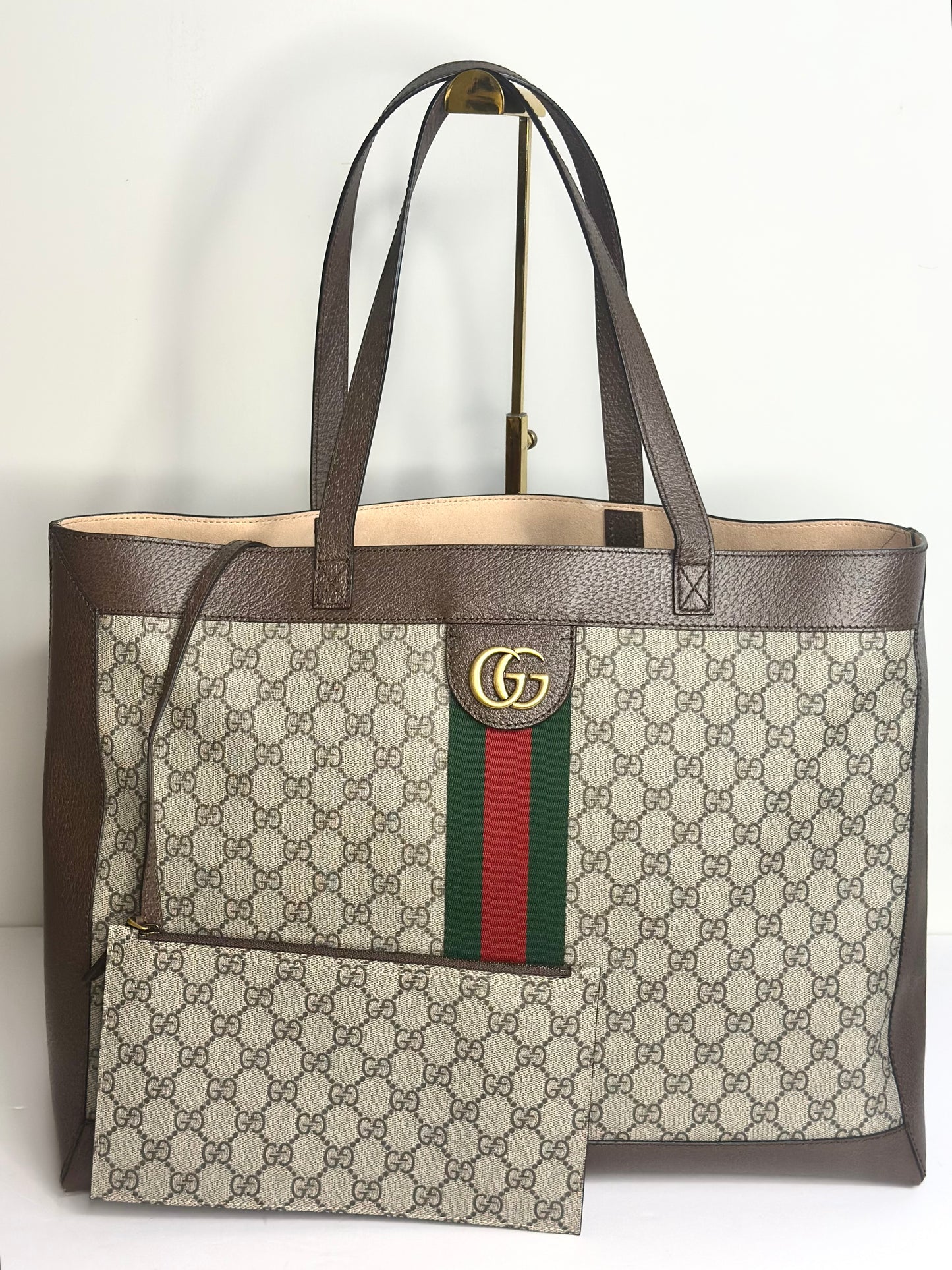 Pre-owned Gucci Soft GG Supreme tote bag in beige canvas and brown leather