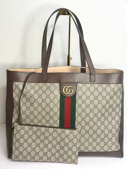 Pre-owned Gucci Soft GG Supreme tote bag in beige canvas and brown leather