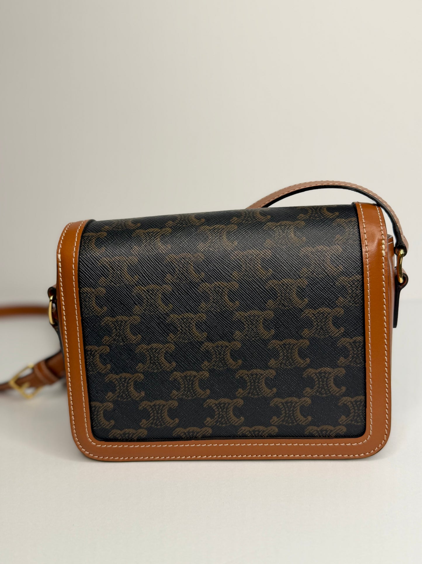 Pre-owned Celine TEEN TRIOMPHE BAG IN TRIOMPHE CANVAS AND CALFSKIN crossbody