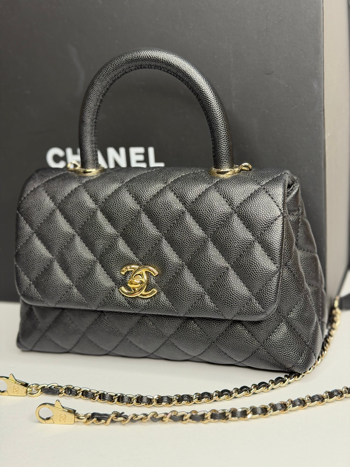 Pre-owned Chanel quilted, caviar, leather small coco top handle shoulder bag