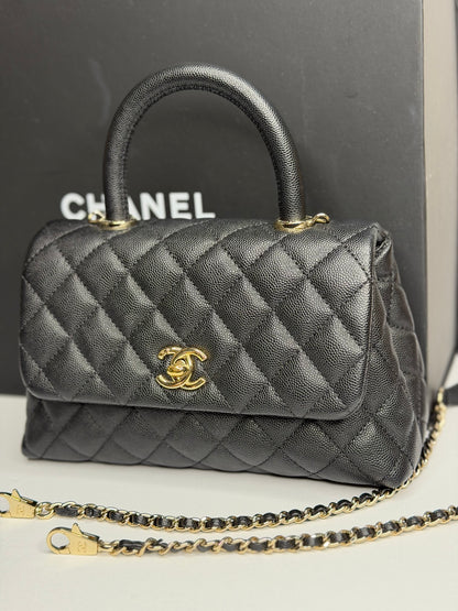 Pre-owned Chanel quilted, caviar, leather small coco top handle shoulder bag