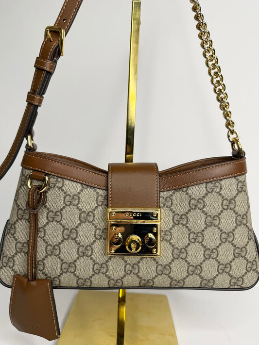 Pre-owned Gucci GG Canvas padlock shoulder bag