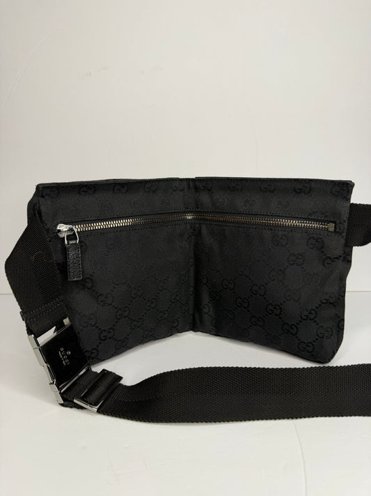 Pre-owned Gucci GG black canvas double pocket belt bag