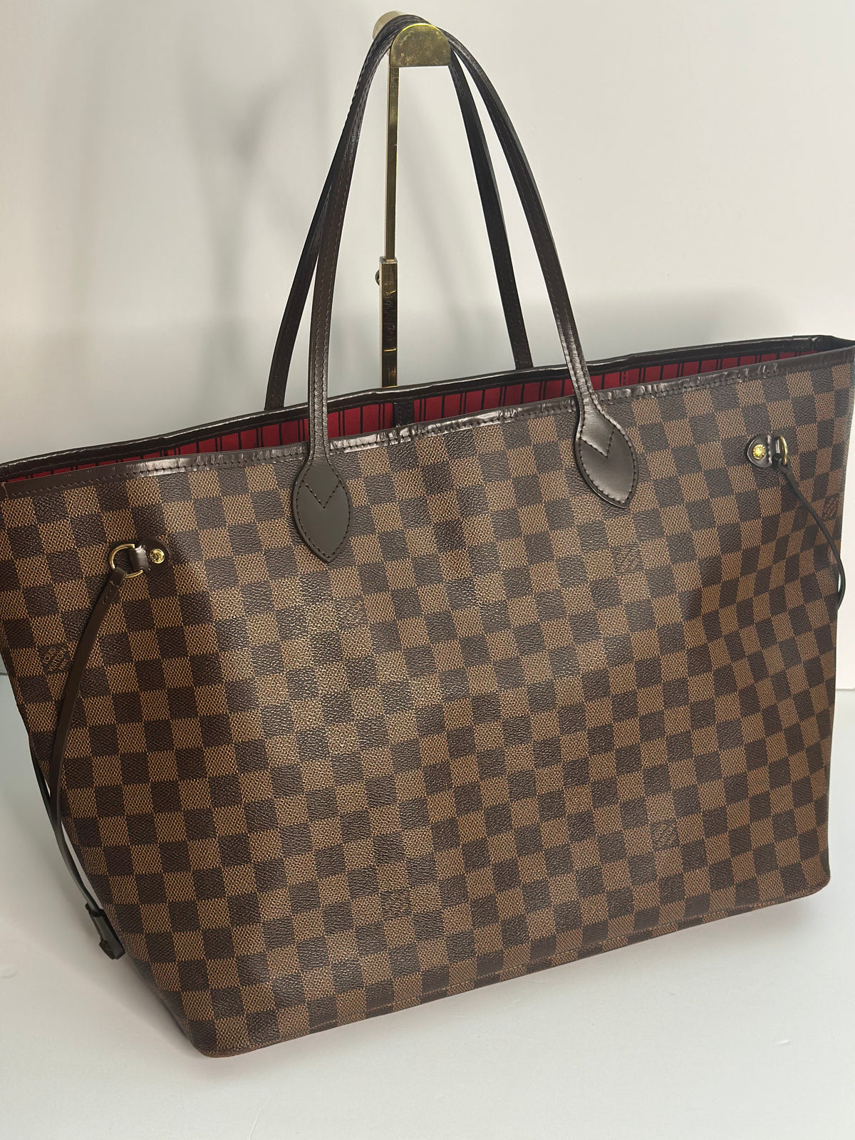 Pre-owned Louis Vuitton Damier Ebene neverfull GM w/pouch tote