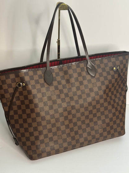 Pre-owned Louis Vuitton Damier Ebene neverfull GM w/pouch tote