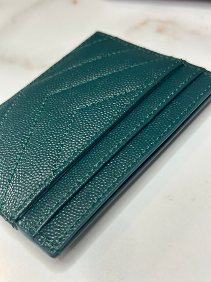 Pre-owned Saint Laurent dark teal grain de poudre card holder