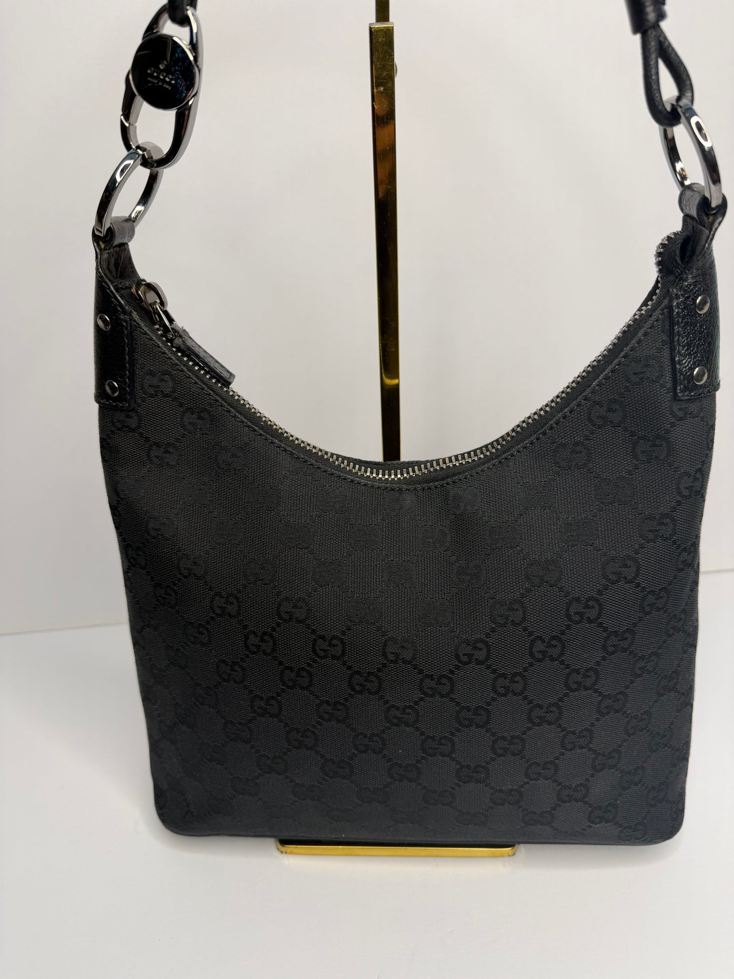 Pre-owned Gucci GG Black Canvas O-ring hobo shoulder bag