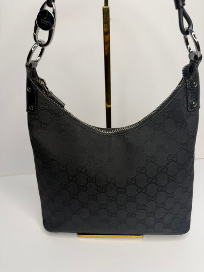 Pre-owned Gucci GG Black Canvas O-ring hobo shoulder bag